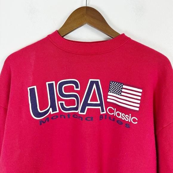 Vintage Montana Blues USA American Flag Red Pullover Sweatshirt Large - Picture 2 of 6